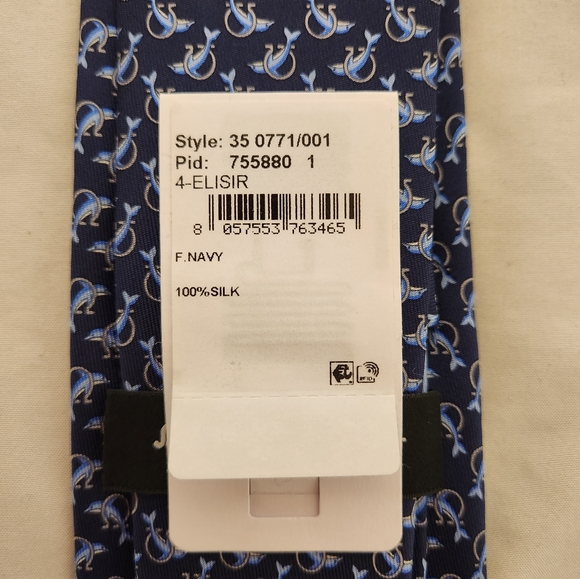 BNIB Salvatore Ferragammo Dolphin Print Silk Tie - Picture 5 of 6